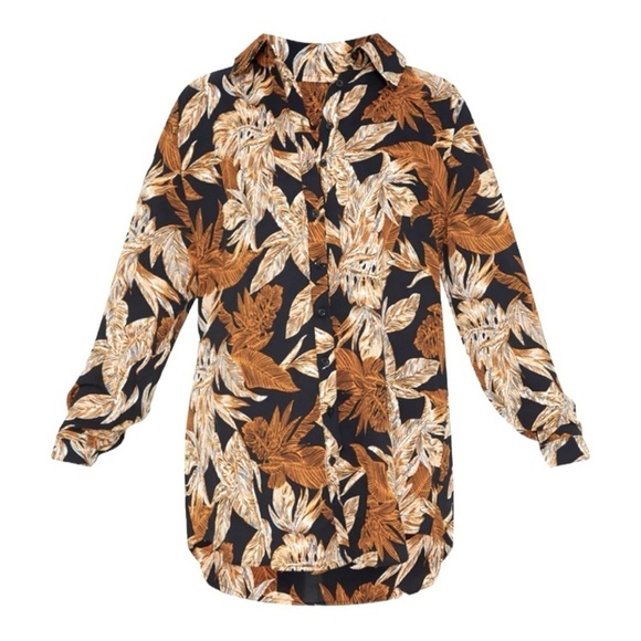 PLT Black Palm Leaf Print Beach Shirt - Picture 2 of 10